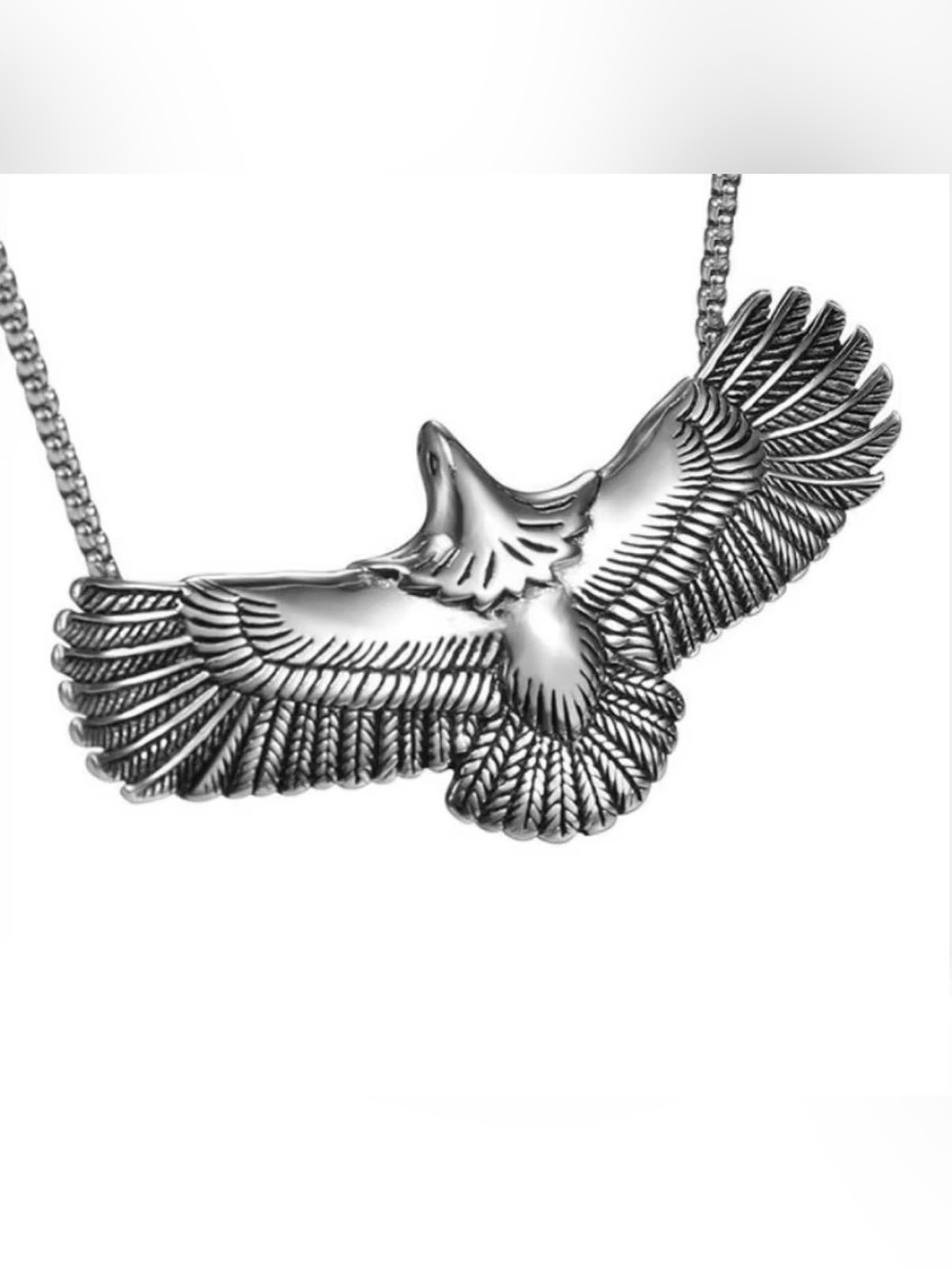 Silver Eagle Pendant Necklace - Stylish Bird Wing Design - Picture 6 of 7
